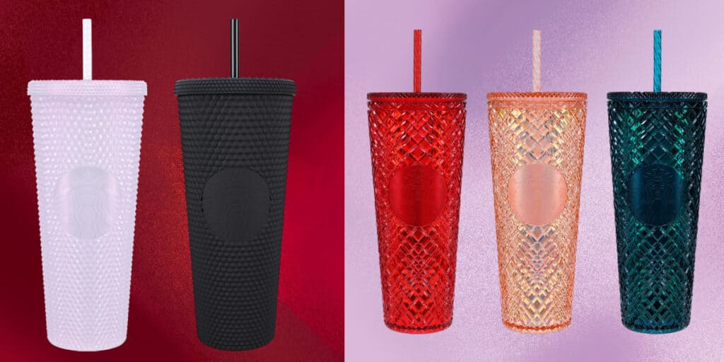 Starbucks holiday 2021 bling and jeweled cold cups.