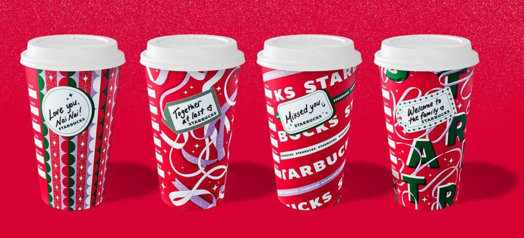 Starbucks red cups for 2021 with gift tag design