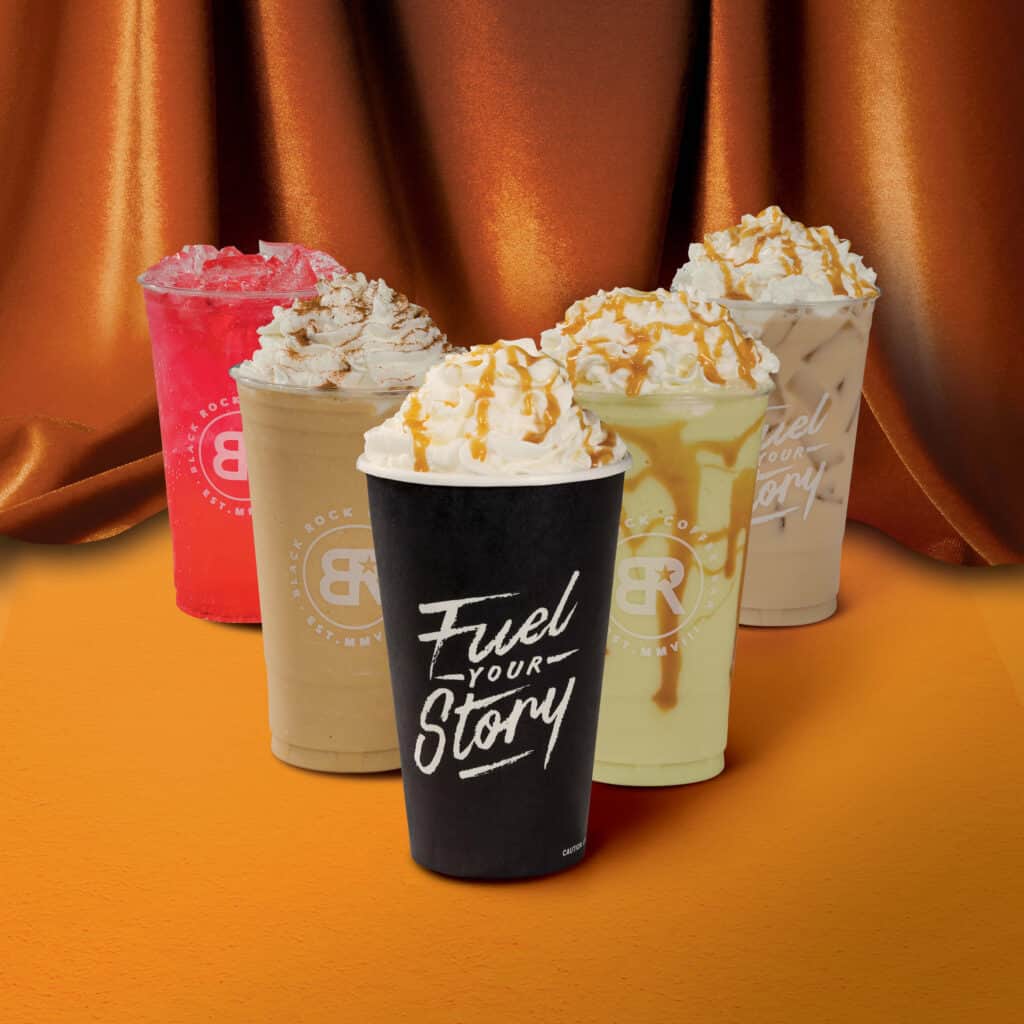 Black Rock Coffee's fall 2022 featured drinks including the Pumpkin Blondie and Salted Caramel Chai.