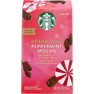 Bag of Starbucks Peppermint Mocha Ground Coffee.