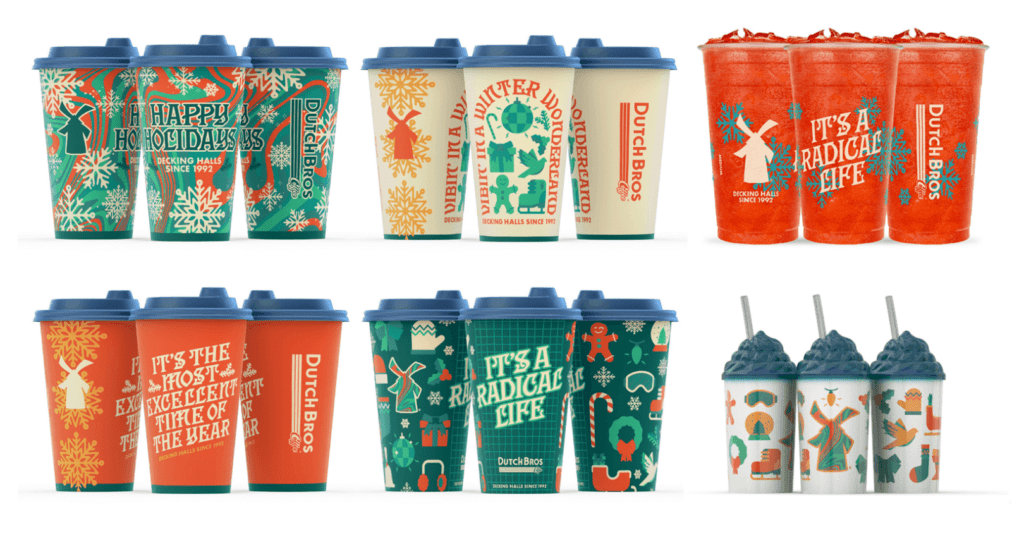 All six of Dutch Bros 2022 holiday cup designs.