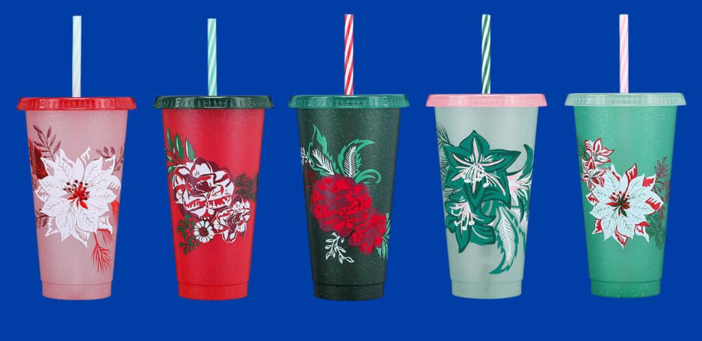 Starbucks Glitter Floral Cups with Straw.