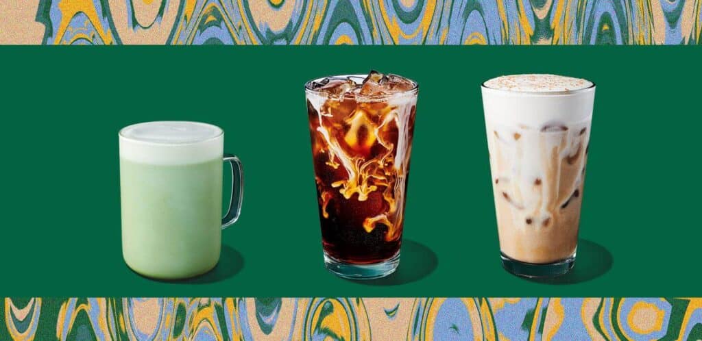 Three Starbucks drinks in glass cups featured for winter.
